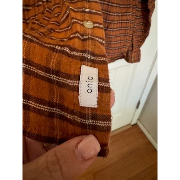 Onia Liam Tartan Check Pumpkin Relaxed Button Pockets Shirt L - Picture 6 of 7